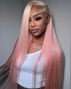Blonde and Pink Wig Human Hair Straight 13x6 Lace Front Wigs Ombre Blonde Pink Highlight Wig Human Hair Swiss HD Lace Wigs 200 Density 15A 100% Virgin Human Hair