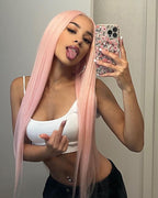 Blonde and Pink Wig Human Hair Straight 13x6 Lace Front Wigs Ombre Blonde Pink Highlight Wig Human Hair Swiss HD Lace Wigs 200 Density 15A 100% Virgin Human Hair