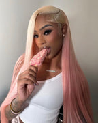 Blonde and Pink Wig Human Hair Straight 13x6 Lace Front Wigs Ombre Blonde Pink Highlight Wig Human Hair Swiss HD Lace Wigs 200 Density 15A 100% Virgin Human Hair