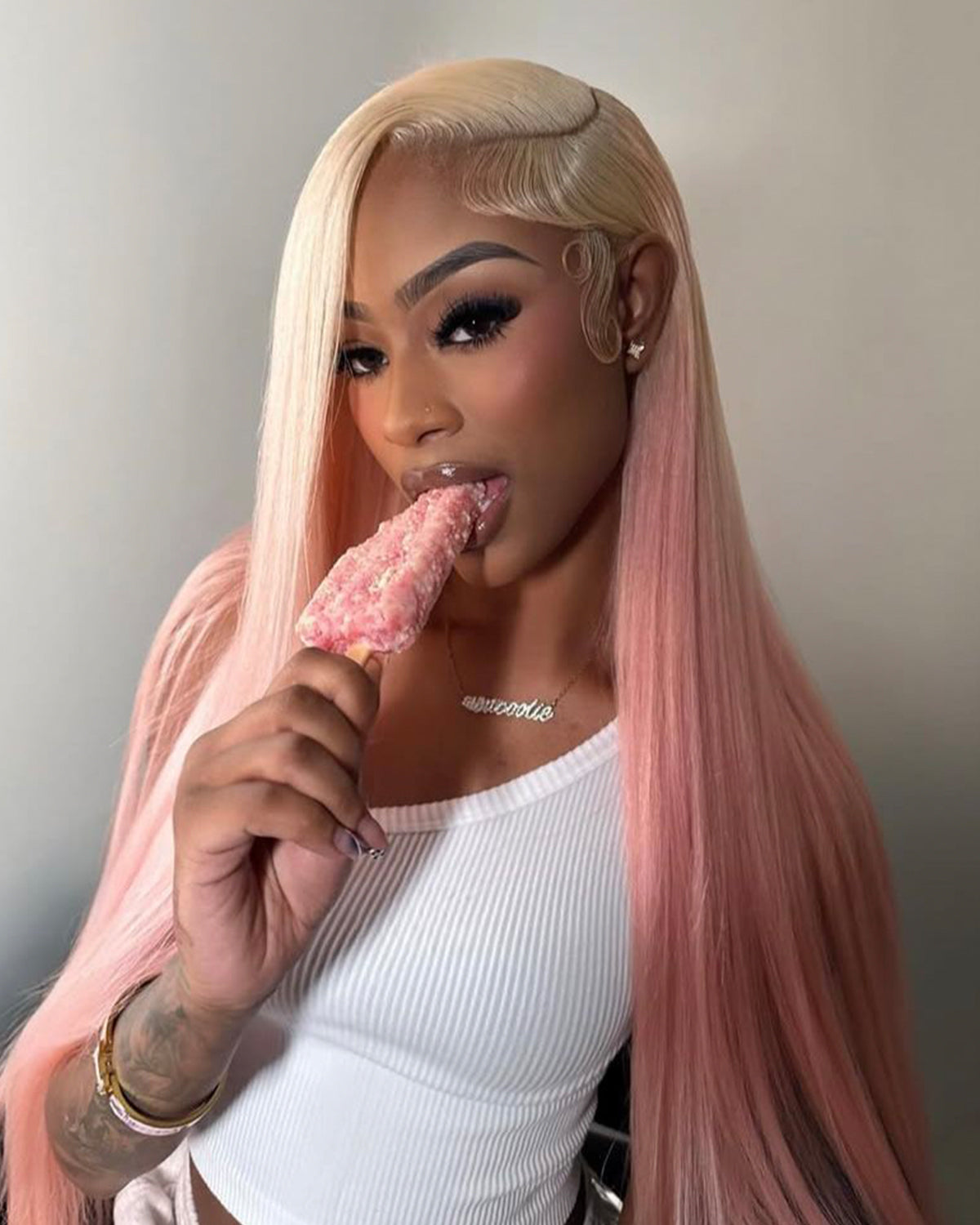 Blonde and Pink Wig Human Hair Straight 13x6 Lace Front Wigs Ombre Blonde Pink Highlight Wig Human Hair Swiss HD Lace Wigs 200 Density 15A 100% Virgin Human Hair