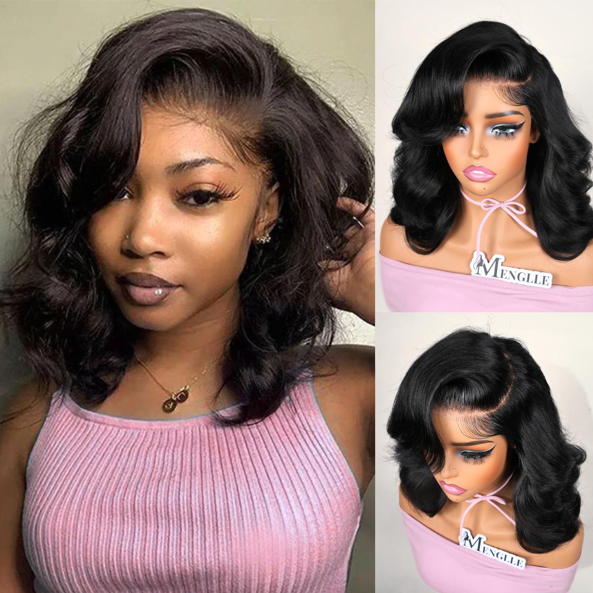 [Upgraded 7x6 Lace] Menglle Hair Glueless Pre Cut Lace 7X6 Bouncy Body Wave Lace Front Wigs Ready To Go Short Bob Human Hair Wigs Side Part Beginner Friendly#springfresh#GiftedInLove