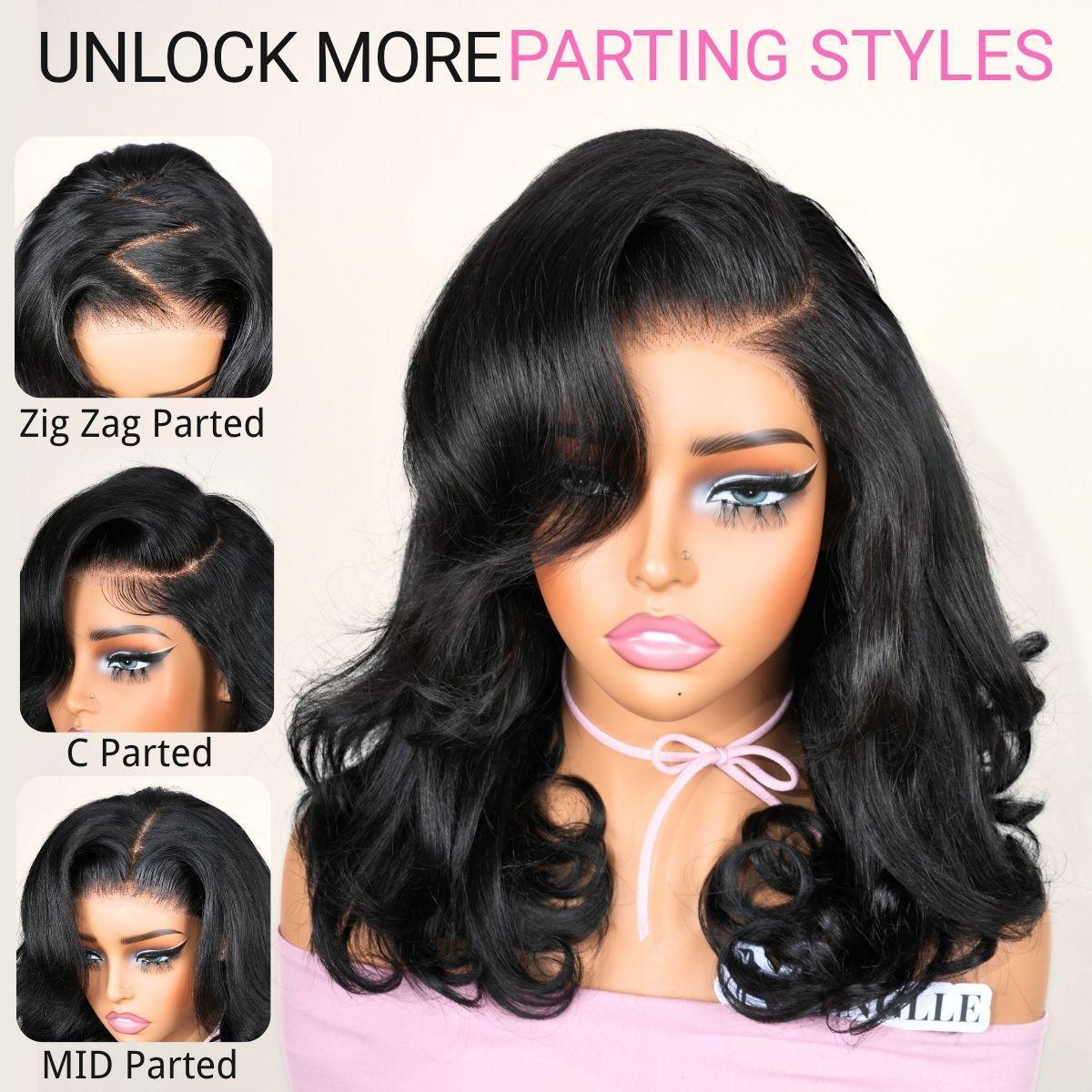 [Upgraded 7x6 Lace] Menglle Hair Side Part Glueless Layered Cut Loose Wave 7×6 Pre Cut Lace Human Hair Wigs Shoulder Length Short Bob Wig Pre Hair styled#springfresh#GiftedInLove