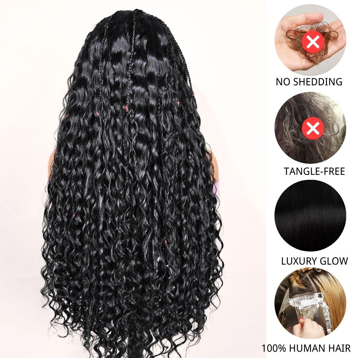 [Pre Braided 7X6 Water Wave] Menglle Pre Styled Boho Curly Wig 7X6 Glueless Ready to Go Box Braided Water Wave Lace Front Human Hair Wig#springfresh#GiftedInLove