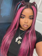 1B/Pink Highlight Wig 13x4 Hd Lace Front Human Hair Straight Wigs Ombre Pink Colored Brazilian Lace Frontal Wig For Women