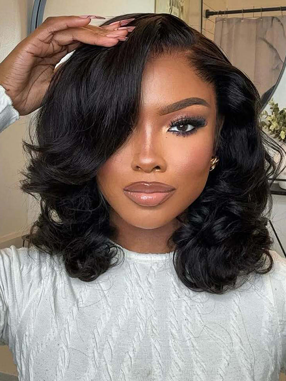 [Upgraded 7x6 Lace] Menglle Hair Glueless Pre Cut Lace 7X6 Bouncy Body Wave Lace Front Wigs Ready To Go Short Bob Human Hair Wigs Side Part Beginner Friendly#springfresh#GiftedInLove