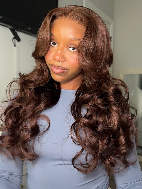 Chocolate Brown Glueless 5x5 HD Lace Closure Wigs Human Hair Body Wave 180% Density Glueless Wigs Human Hair Pre Plucked Pre Cut 12A Wear and Go Glueless Lace Front Wig Pre Plucked with Baby Hair