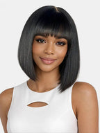 Straight Bangs Bob Wig Human Hair Short Natural Black Ready to Wear and Go Bob Wigs with Bangs Beginner Friendly 100% Human Hair