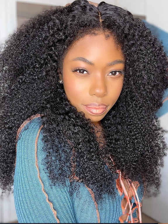 [Free Upgraded 7x6 Lace] MENGLLE 4C Baby Hair Kinky Curly 7x6 Pre Cut Lace Front Wig Wear and Go Glueless 200%/250% Density Human Hair Wigs Beginner Friendly