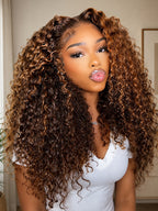P4/27 Honey Blonde Wig Human Hair Deep Wave Highlight 13x6 Lace Front Wigs Human Hair 180 Density Pre-Plucked Ombre Lace Frontal Wigs  100% Human Hair Deep Wave Wig