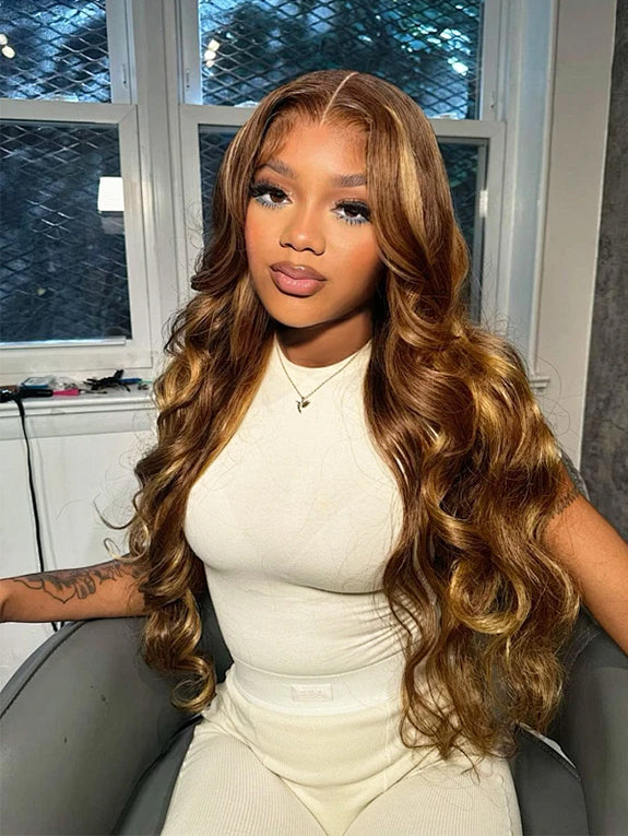 4/27 Highlight Ombre Lace Front Wig Human Hair 13x4 Honey Blonde Body Wave Lace Frontal Wigs Glueless Wigs Human Hair