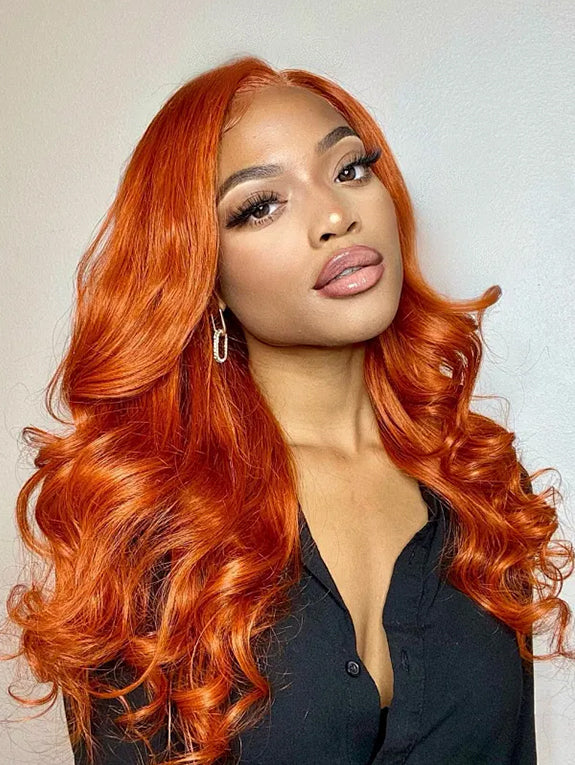 #350 Ginger Orange Wigs Human Hair 13x4 Lace Frontal Body Wave HD Lace Wig Pre Plucked with Natural Hairline 180% Density Colored Wigs for Women