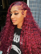 99J Burgundy Wig Human Hair 13x6 Deep Wave Lace Front Wigs Human Hair Pre-Plucked 99J Wine Red Colored Curly Human Hair Lace Frontal Wigs for Women