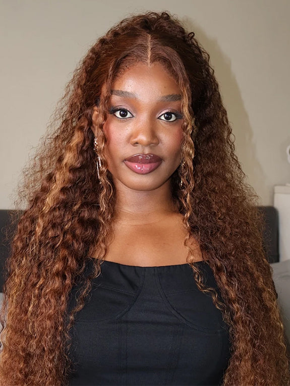 P4/27 Honey Blonde Wig Human Hair Deep Wave Highlight 13x6 Lace Front Wigs Human Hair 180 Density Pre-Plucked Ombre Lace Frontal Wigs  100% Human Hair Deep Wave Wig