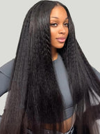 V Part Kinky Straight Wig Human Hair Glueless V-Part Wig Human Hair Wigs for Women No Sew in V Shape Clip In Yaki Straight Wig Human Hair