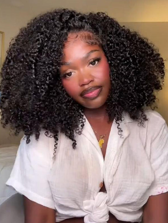 [Free Upgraded 7x6 Lace] MENGLLE 4C Baby Hair Kinky Curly 7x6 Pre Cut Lace Front Wig Wear and Go Glueless 200%/250% Density Human Hair Wigs Beginner Friendly