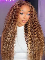 4/27 Highlight Water Wave 13x6 Lace Front Wig Human Hair P4/27 Honey Blonde Wig Human Hair Wet and Wavy HD Transparent Lace Frontal Wigs for Women Pre Plucked