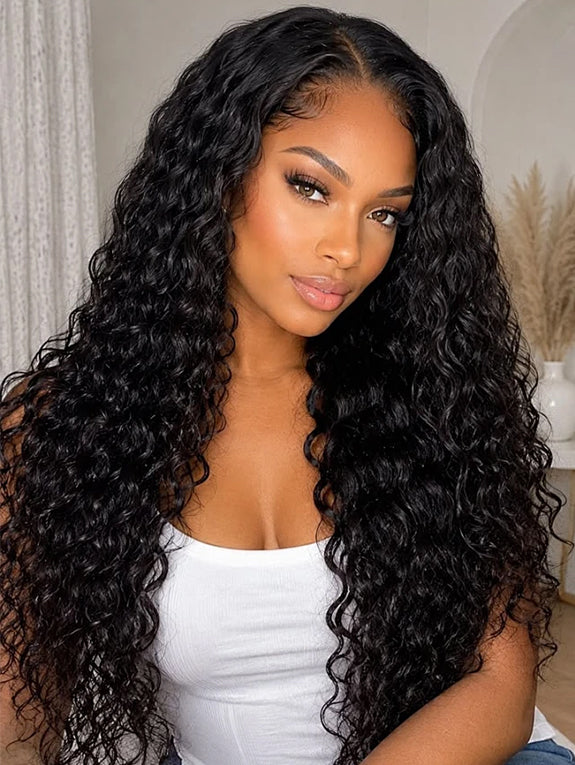 13x6 Water Wave Lace Front Wigs 180% Density Human Hair Wig Pre Plucked Glueless Water WaveHuman Hair Wigs for Black Women Natural Black