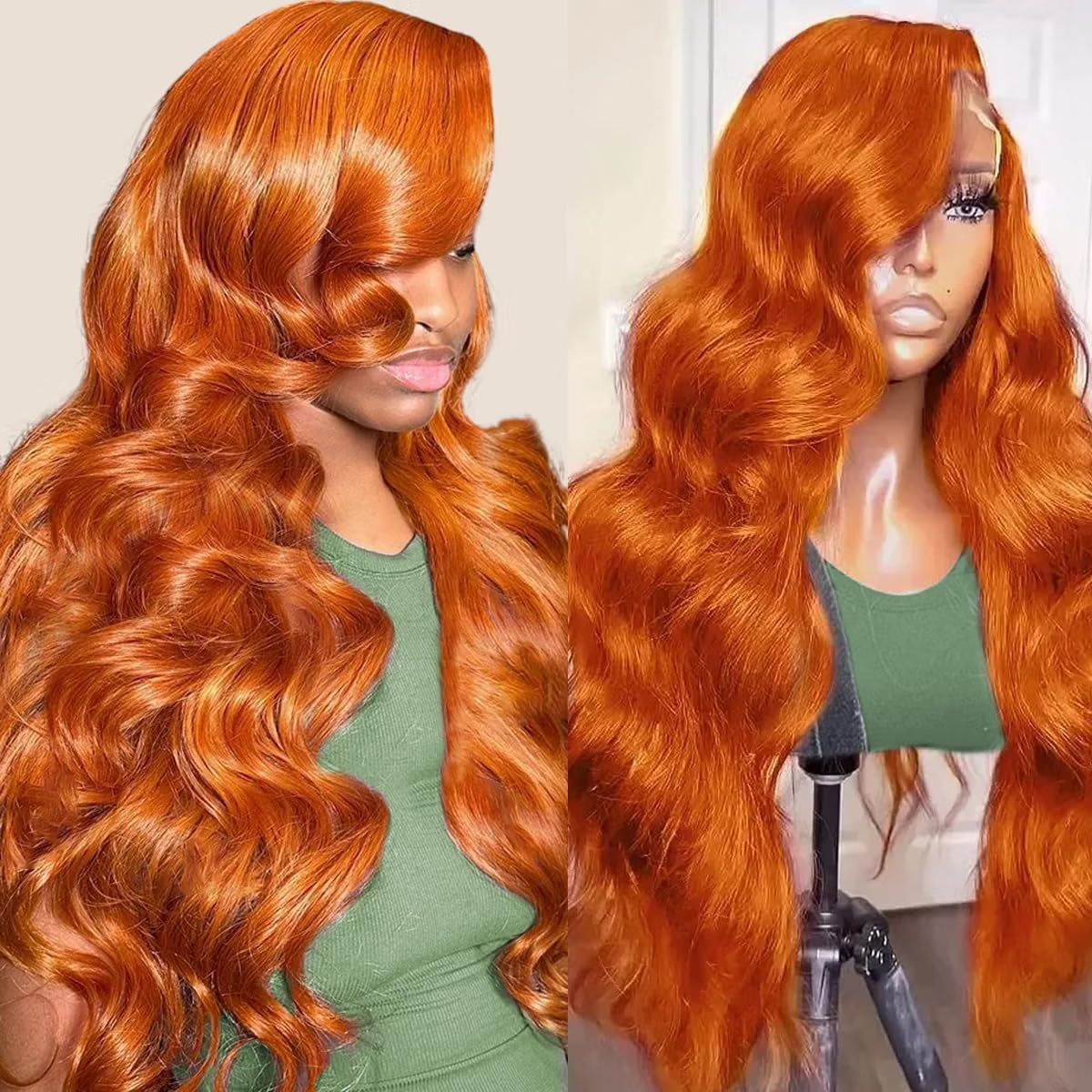 #350 Ginger Orange Wigs Human Hair 13x4 Lace Frontal Body Wave HD Lace Wig Pre Plucked with Natural Hairline 180% Density Colored Wigs for Women