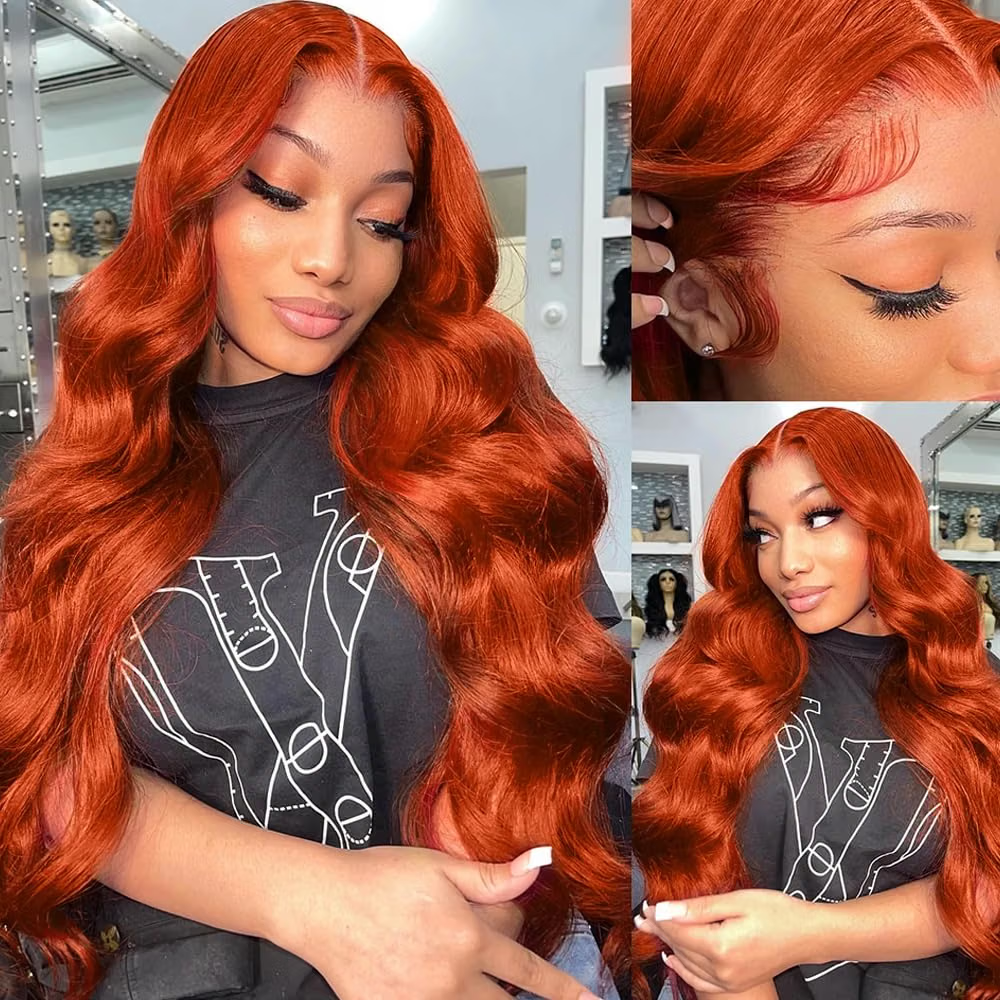 #350 Ginger Orange Wigs Human Hair 13x4 Lace Frontal Body Wave HD Lace Wig Pre Plucked with Natural Hairline 180% Density Colored Wigs for Women
