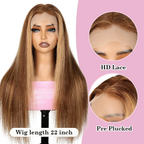4/27 Highlight Ombre Straight Human Hair Honey Blonde 13x4 HD Lace Front Human Hair Wigs Pre Plucked with Baby Hair P4/27 Color 180% Density Straight Wig