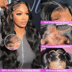 13x6 Body Wave Lace Front Wigs Human Hair 100% Human Hair 13x6 HD Lace Frontal Wigs Pre-Plucked Natural Black Human Hair Wigs for Women 180 Density