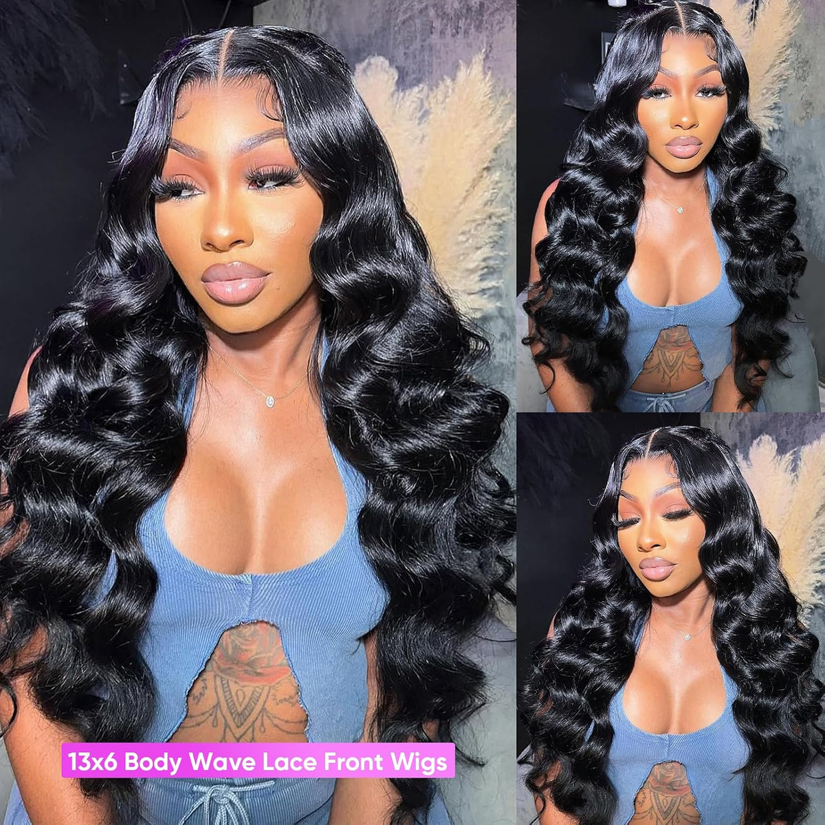 13x6 Body Wave Lace Front Wigs Human Hair 100% Human Hair 13x6 HD Lace Frontal Wigs Pre-Plucked Natural Black Human Hair Wigs for Women 180 Density