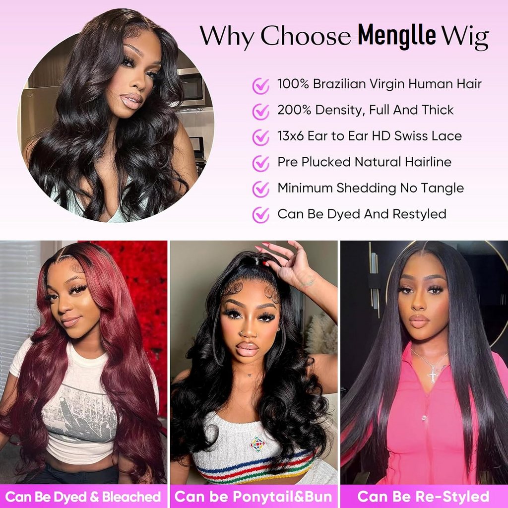 13x6 Body Wave Lace Front Wigs Human Hair 100% Human Hair 13x6 HD Lace Frontal Wigs Pre-Plucked Natural Black Human Hair Wigs for Women 180 Density