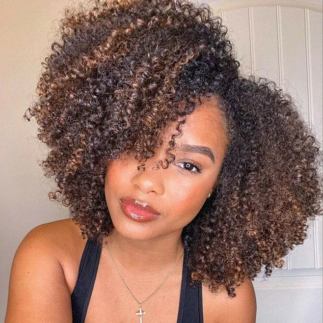 1B/30 Highlight Kinky Curly 7x6 Pre Cut Lace Glueless Wig 4C Baby Hair Wear and Go Wig 180% Density Human Hair Wigs Beginner Friendly