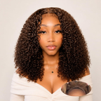 Kinky Curly 4C Baby Hair 7x6 Pre Cut Glueless Lace Closure Wig #4 Brown Color Wear and Go Glueless 180%/250% Density Human Hair Wigs Beginner Friendly