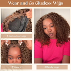 Kinky Curly 4C Baby Hair 7x6 Pre Cut Glueless Lace Closure Wig #4 Brown Color Wear and Go Glueless 180%/250% Density Human Hair Wigs Beginner Friendly