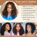 Kinky Curly 4C Baby Hair 7x6 Pre Cut Glueless Lace Closure Wig #4 Brown Color Wear and Go Glueless 180%/250% Density Human Hair Wigs Beginner Friendly