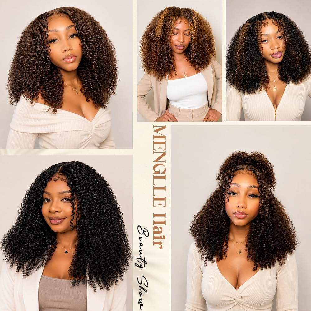 Kinky Curly 4C Baby Hair 7x6 Pre Cut Glueless Lace Closure Wig #4 Brown Color Wear and Go Glueless 180%/250% Density Human Hair Wigs Beginner Friendly