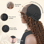 Kinky Curly 4C Baby Hair 7x6 Pre Cut Glueless Lace Closure Wig #4 Brown Color Wear and Go Glueless 180%/250% Density Human Hair Wigs Beginner Friendly