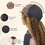 Kinky Curly 4/27 Highlight 4C Baby Hair 7x6 Pre Cut Glueless Lace Closure Wig Honey Blonde Wear and Go Glueless 180% Density Human Hair Wigs Beginner Friendly