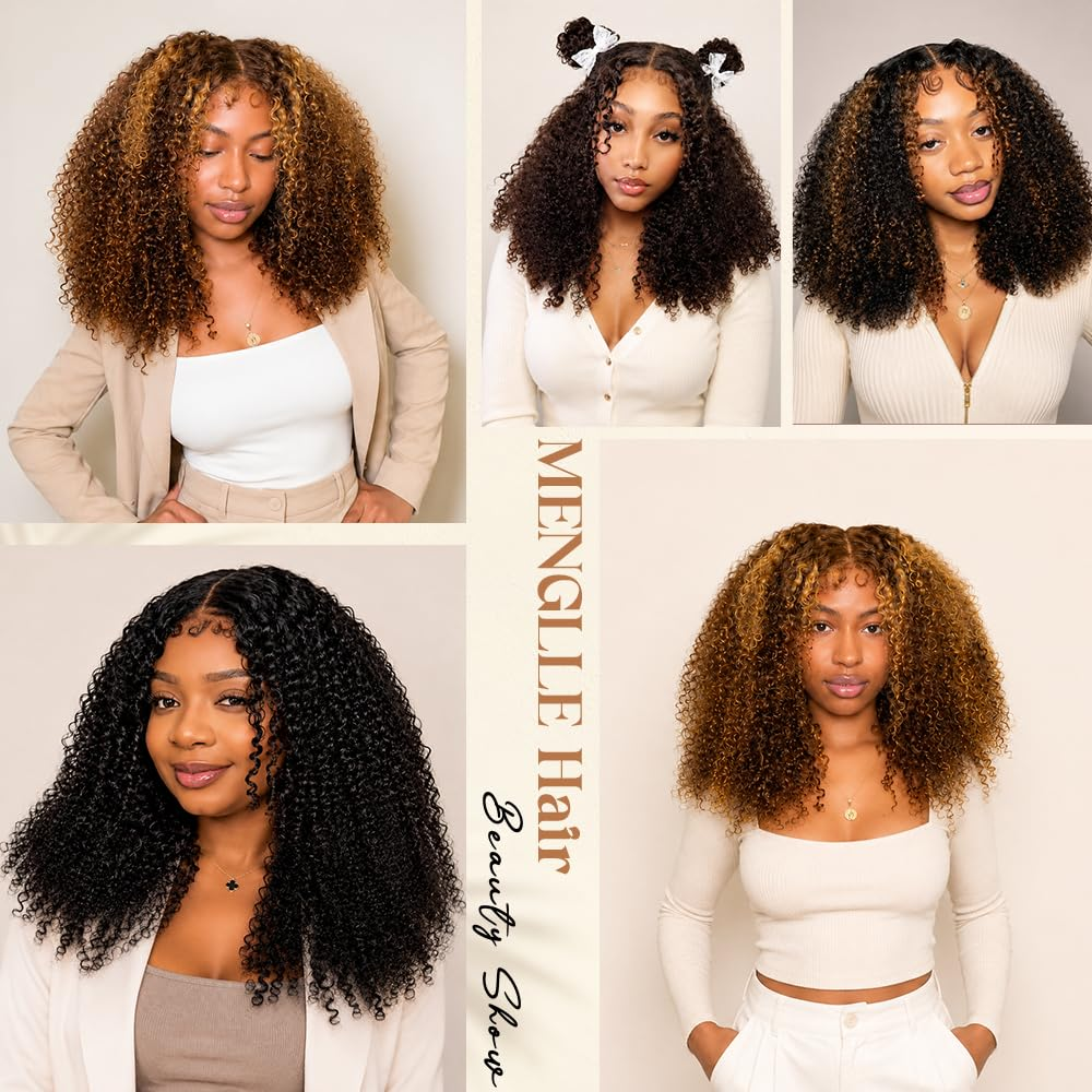 Kinky Curly 4/27 Highlight 4C Baby Hair 7x6 Pre Cut Glueless Lace Closure Wig Honey Blonde Wear and Go Glueless 180% Density Human Hair Wigs Beginner Friendly