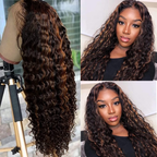 1B/30 Highlight Curly Wave 13x6 Lace Front Wigs Human Hair Pre Plucked with Baby Hair Highlighted Balayage Ombre Wig 100% Human Hair 180% Density