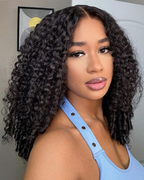 7X5 Burmese Curly Glueless Wig Human Hair Pre Plucked Pre Cut 180% Density Natural Black Drawstring Wig Wear And Go Beginners Friendly Curly Lace Wig