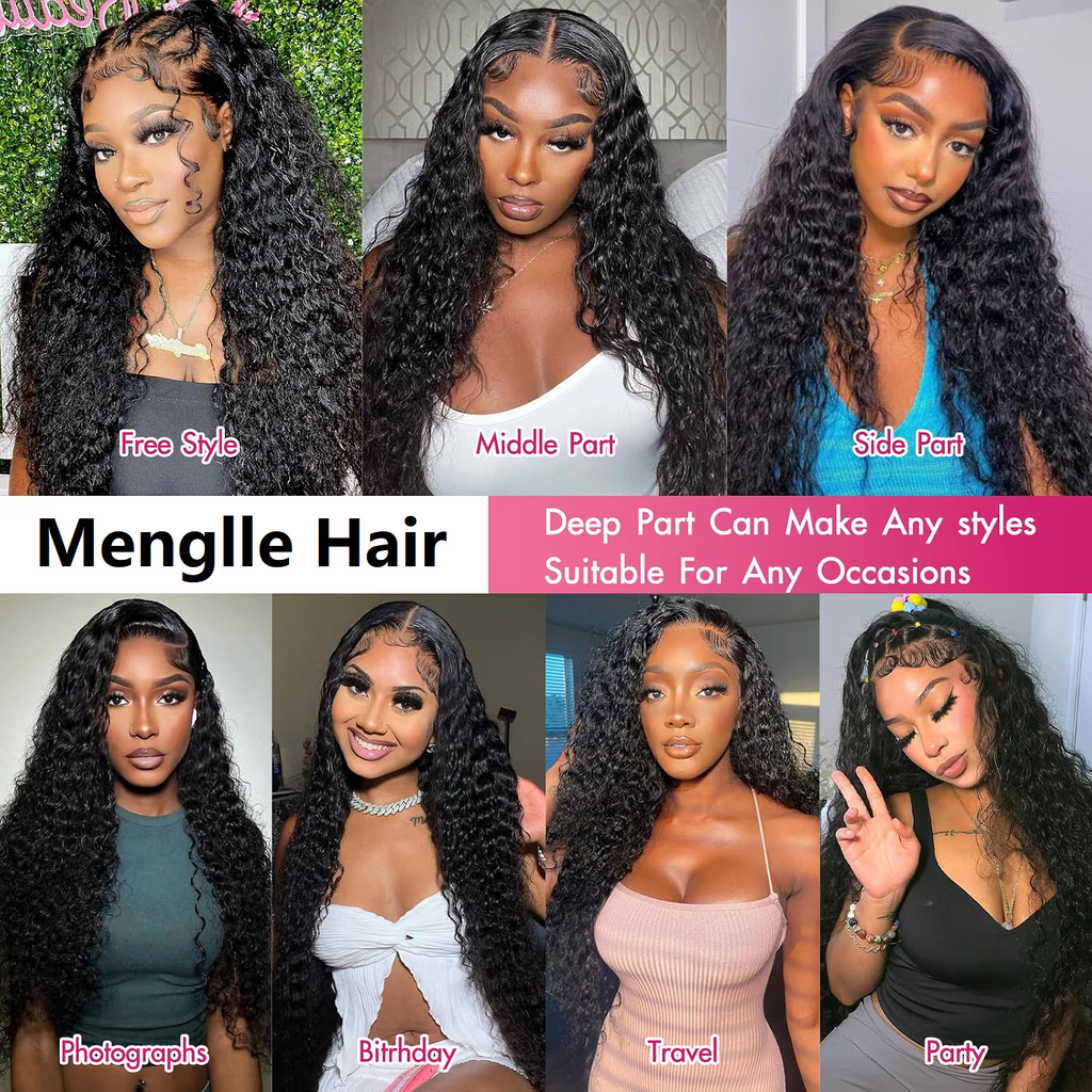 13x6 Water Wave Lace Front Wigs 180% Density Human Hair Wig Pre Plucked Glueless Water WaveHuman Hair Wigs for Black Women Natural Black