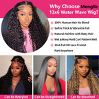13x6 Water Wave Lace Front Wigs 180% Density Human Hair Wig Pre Plucked Glueless Water WaveHuman Hair Wigs for Black Women Natural Black
