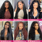 13x6 Water Wave Lace Front Wigs 180% Density Human Hair Wig Pre Plucked Glueless Water WaveHuman Hair Wigs for Black Women Natural Black