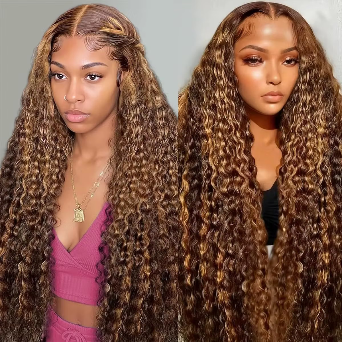 4/27 Highlight Water Wave 13x6 Lace Front Wig Human Hair P4/27 Honey Blonde Wig Human Hair Wet and Wavy HD Transparent Lace Frontal Wigs for Women Pre Plucked