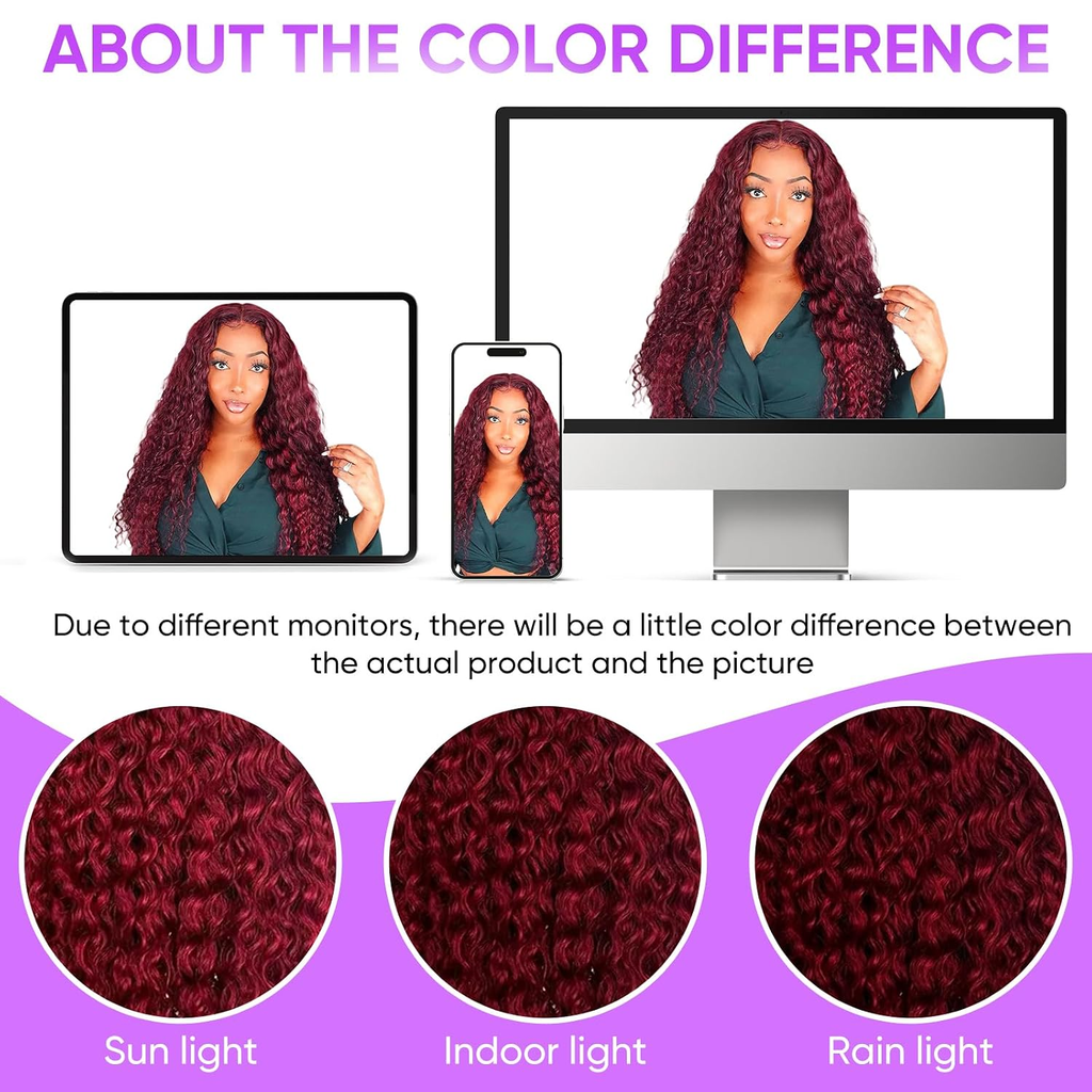 Burgundy #99J 13x6 Water Wave Lace Front Wigs Human Hair Pre-Plucked Glueless Colored Water Wave Human Hair Frontal Wigs for Women