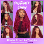 Burgundy #99J 13x6 Water Wave Lace Front Wigs Human Hair Pre-Plucked Glueless Colored Water Wave Human Hair Frontal Wigs for Women