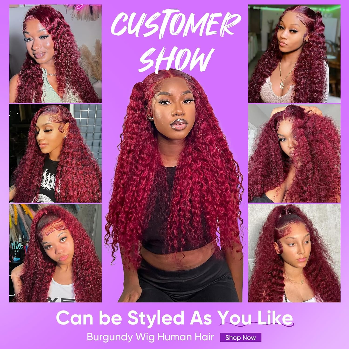 Burgundy #99J 13x6 Water Wave Lace Front Wigs Human Hair Pre-Plucked Glueless Colored Water Wave Human Hair Frontal Wigs for Women