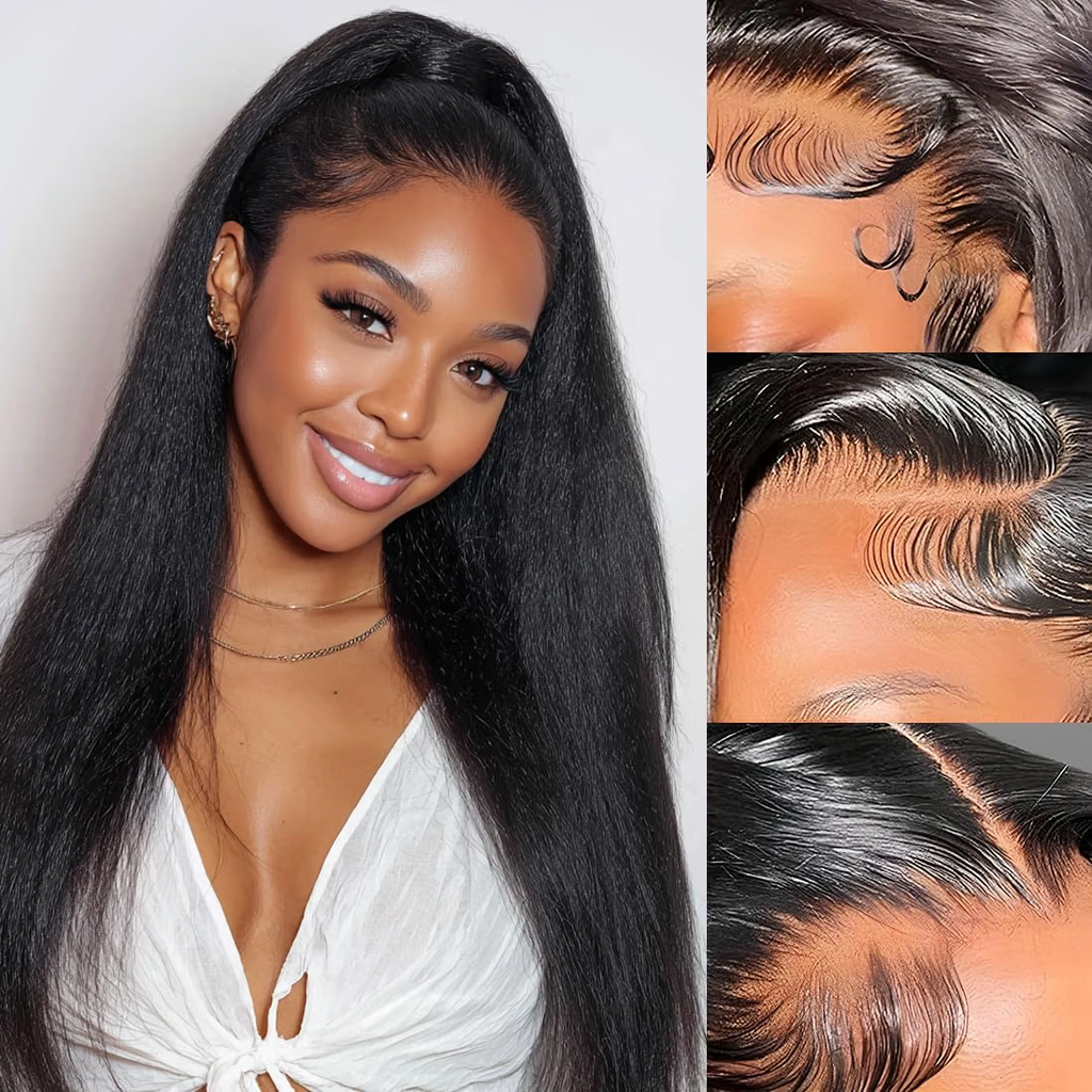 Kinky Straight/ Yaki Straight  13x6 Lace Front Wigs Human Hair Pre Plucked With Baby Hairs 180% Density 13x6 Transparent HD Glueless Lace Wig Human Hair Wigs For Women