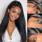 Kinky Straight/ Yaki Straight  13x6 Lace Front Wigs Human Hair Pre Plucked With Baby Hairs 180% Density 13x6 Transparent HD Glueless Lace Wig Human Hair Wigs For Women