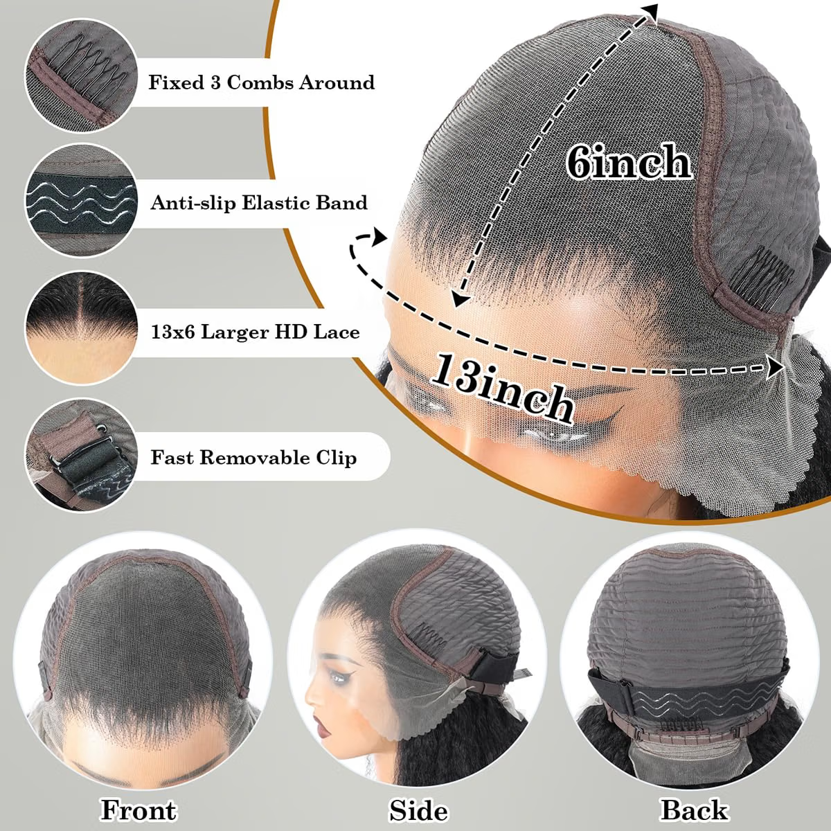 Kinky Straight/ Yaki Straight  13x6 Lace Front Wigs Human Hair Pre Plucked With Baby Hairs 180% Density 13x6 Transparent HD Glueless Lace Wig Human Hair Wigs For Women
