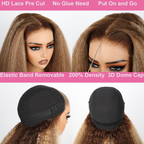 4/27 Highlight Kinky Straight 5x5 Glueless Human Hair Wig Yaki Straight Pre-cut Pre-plucked Natural Hairline Beginner-friendly Glueless Wig