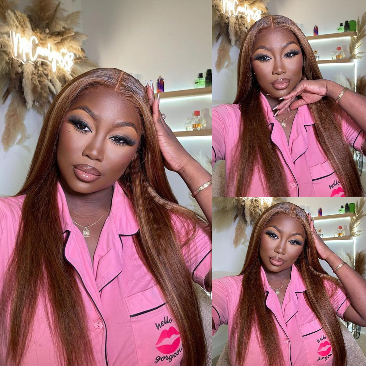 4/27 Highlight Kinky Straight 5x5 Glueless Human Hair Wig Yaki Straight Pre-cut Pre-plucked Natural Hairline Beginner-friendly Glueless Wig