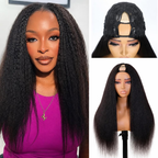 V Part Kinky Straight Wig Human Hair Glueless V-Part Wig Human Hair Wigs for Women No Sew in V Shape Clip In Yaki Straight Wig Human Hair